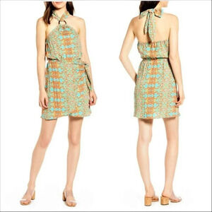 Moon River Women's Multicolor Sleeveless Halter Summer Dress Size XS